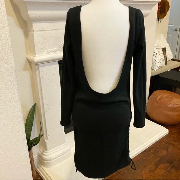 Dresses | Sweater Dress Black Long Sleeve Sexy Backless With Ruched Bottom  Small Medium | Poshmark